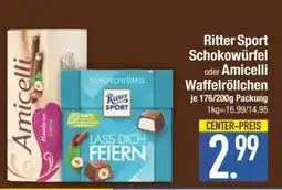 Edeka Ritter Sport Schokowürfel oder Amicelli Waffelröllchen Angebot
