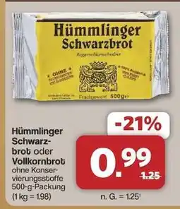 Famila Nord Ost Hümmlinger Schwarzbrot oder Vollkornbrot Angebot