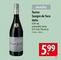 Famila Nord Ost Torres Sangre de Toro tinto Angebot