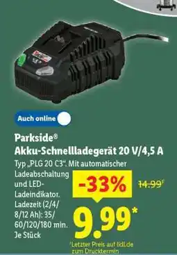Lidl Parkside Akku-Schnellladegerät 20 V/4,5 A Angebot