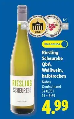 Lidl Riesling Scheurebe QbA, Weißwein, halbtrocken Angebot