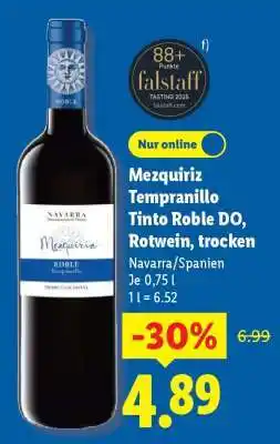 Lidl Mezquiriz Tempranillo Tinto Roble DO, Rotwein, trocken Angebot