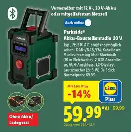 Lidl Parkside Akku-Baustellenradio 20 V Angebot