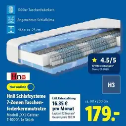 Lidl Hn8 Schlafsysteme 7-Zonen-Taschenfederkernmatratze Angebot