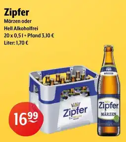 Getränke Hoffmann Zipfer Märzen oder Hell Alkoholfrei Angebot