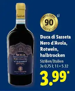 Lidl Duca di Sasseta Nero d'Avola, Rotwein, halbtrocken Angebot
