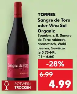 Kaufland TORRES Sangre de Toro oder Viña Sol Organic Angebot