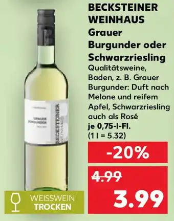 Kaufland BECKSTEINER WEINHAUS Grauer Burgunder oder Schwarzriesling Angebot
