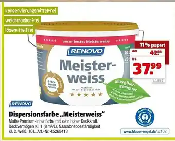 Hagebau Renovo Dispersionsfarbe Meisterweiss 10L Angebot