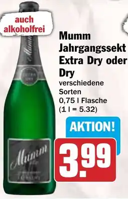 HIT Mumm Jahrgangssekt Extra Dry oder Dry Angebot
