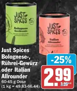 HIT Just Spices Bolognese-, Rührei-Gewürz oder Italian Allrounder Angebot