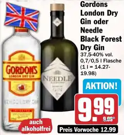 HIT Gordons London Dry Gin oder Needle Black Forest Dry Gin Angebot