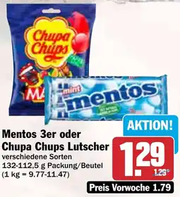 HIT Mentos 3er oder Chupa Chups Lutscher Angebot