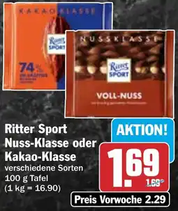 HIT Ritter Sport Nuss-Klasse oder Kakao-Klasse Angebot