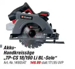 toom Baumarkt 79.99 Akku- Handkreissäge ,,TP-CS 18/190 Li BL-Solo" Angebot