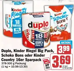 HIT Duplo, Kinder Riegel Big Pack, Schoko Bons oder Kinder Country 16er Sparpack Angebot