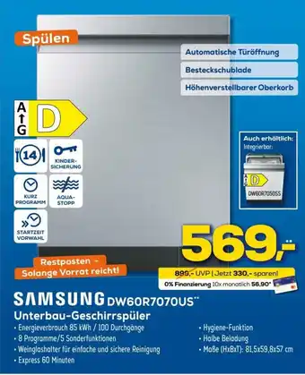 Euronics XXL Samsung Unterbau-Geschirrspuler | DW60R7070US Angebot