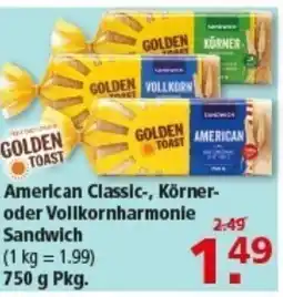 Multi Markt GOLDEN TOAST American Classic-, Körner- oder Vollkornharmonie Sandwich Angebot