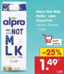 Netto Marken-Discount Alpro Not Milk, Hafer- oder Sojadrink Angebot