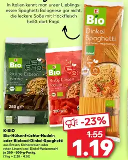Kaufland K-BIO Bio-Hülsenfrüchte-Nudeln oder Bioland-Dinkel-Spaghetti Angebot