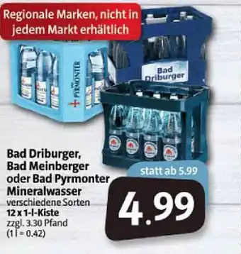 Markant Markt Bad Driburger, Bad Meinberger Oder Bad Pyrmonter Mineralwasser Angebot