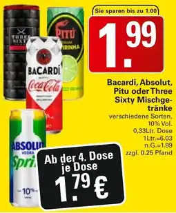 WEZ Bacardi, Absolut, Pitu oder Three Sixty Mischgetränke Angebot