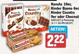 AEZ Hanuta 10er, Kinder Bueno 6er, Kinder Country 9er oder Chocnut Angebot