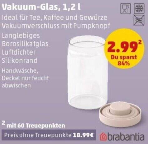 Brabantia Vakuum-Glas, 1,2 l Angebot bei PENNY
