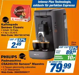 expert Techno Land PHILIPS Padmaschine CSA260/50 Senseo Maestro Angebot