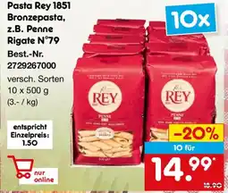 Netto Marken-Discount Pasta Rey 1851 Bronzepasta, z.B. Penne Rigate N°79 Angebot