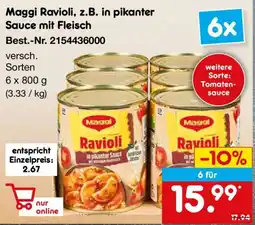 Netto Marken-Discount Maggi Ravioli, z.B. in pikanter Sauce mit Fleisch Angebot