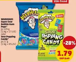 PENNY WARHEADS Super Sour Bubble Gum Pops oder Sour Popping Candy Angebot