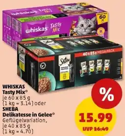 PENNY WHISKAS Tasty Mix oder SHEBA Delikatesse in Gelee Angebot