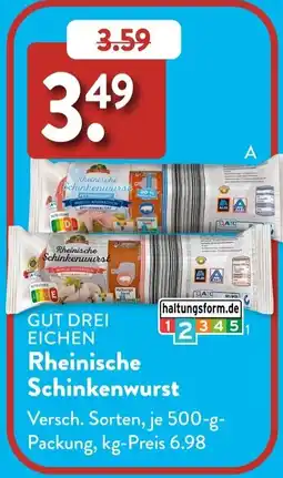 Aldi Süd GUT DREI EICHEN Rheinische Schinkenwurst Angebot