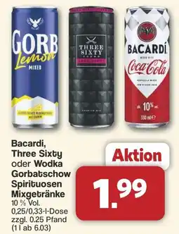 Famila Nord West Bacardi, Three Sixty oder Wodka Gorbatschow Spirituosen Mixgetränke Angebot
