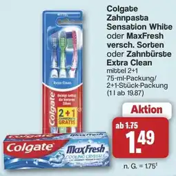 Famila Nord West Colgate Zahnpasta Sensation White oder MaxFresh versch. Sorten oder Zahnbürste Extra Clean Angebot