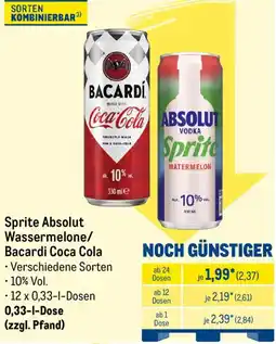 METRO Sprite Absolut Wassermelone/ Bacardi Coca Cola Angebot