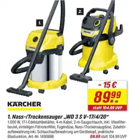toom Baumarkt KARCHER 1. Nass-/Trockensauger,,WD 3 S V-17/4/20" Angebot