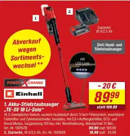 toom Baumarkt Einhell 1. Akku-Stielstaubsauger ,,TE-SV 18 Li-Solo" Angebot