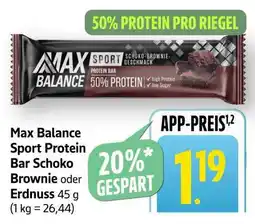 Edeka Max Balance Sport Protein Bar Schoko Brownie oder Erdnuss Angebot