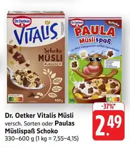 Edeka Dr. Oetker Vitalis Müsli oder Paulas Müslispaß Schoko Angebot