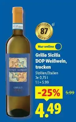 Lidl Grillo Sicilia DOP Weißwein, trocken Angebot
