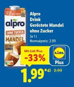 Lidl Alpro Drink Geröstete Mandel ohne Zucker Angebot