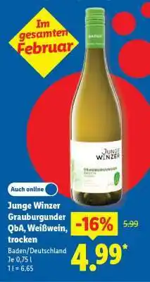 Lidl Junge Winzer Grauburgunder QbA, Weißwein, trocken Angebot