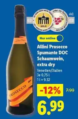 Lidl Allini Prosecco Spumante DOC Schaumwein, extra dry Angebot