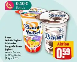 REWE Bauer Yo & Go Yoghurt Drink oder Der große Bauer Joghurt Angebot