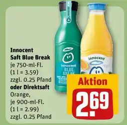 REWE Innocent Saft Blue Break oder Direktsaft Orange Angebot