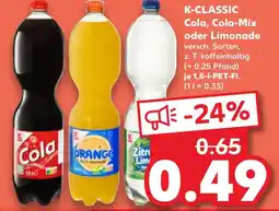 Kaufland K-CLASSIC Cola, Cola-Mix oder Limonade Angebot