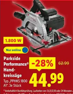 Lidl Parkside performance handkreissäge typ „pphks 1800 a1“ Angebot