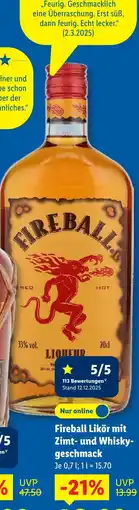 Lidl Fireball fireball likör mit zimt- und whiskygeschmack Angebot